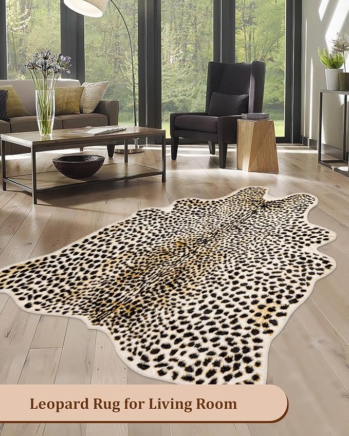 Leopard Rug Cheetah Print Carpet: 6.2x8.2ft Large Faux Skin Mat Animal Print - Image 9