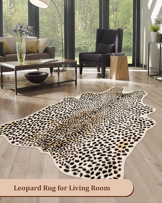 Leopard Rug Cheetah Print Carpet: 5.2x7ft Large Faux Skin Mat Animal Print Area - Image 7
