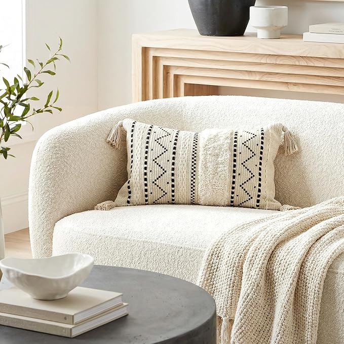 BlissBlush 12x20 Lumbar Pillow Cover, Cream Neutral Rectangular Decorative - Image 5