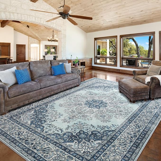 Area Rug for Living Room, 5x7Ft Non-Slip Vintage Area Rug, Machine Washable - Image 9