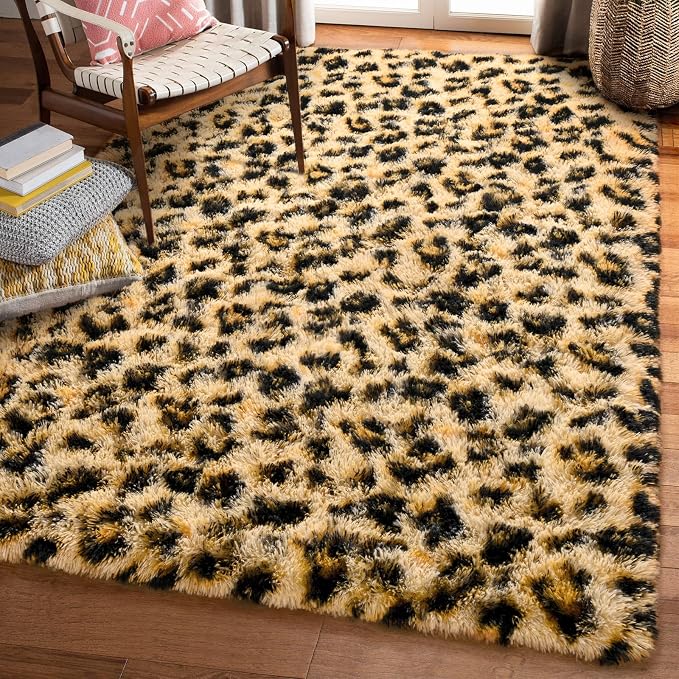 Amearea Fluffy Leopard Rug, Premium Cheetah Print Area Rug, Soft Comfy Faux Fur by AmeareaDirect