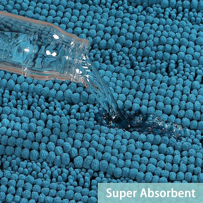 Turquoize Chenille Bathroom Rugs Set Non-Slip Bath Mats - Image 5