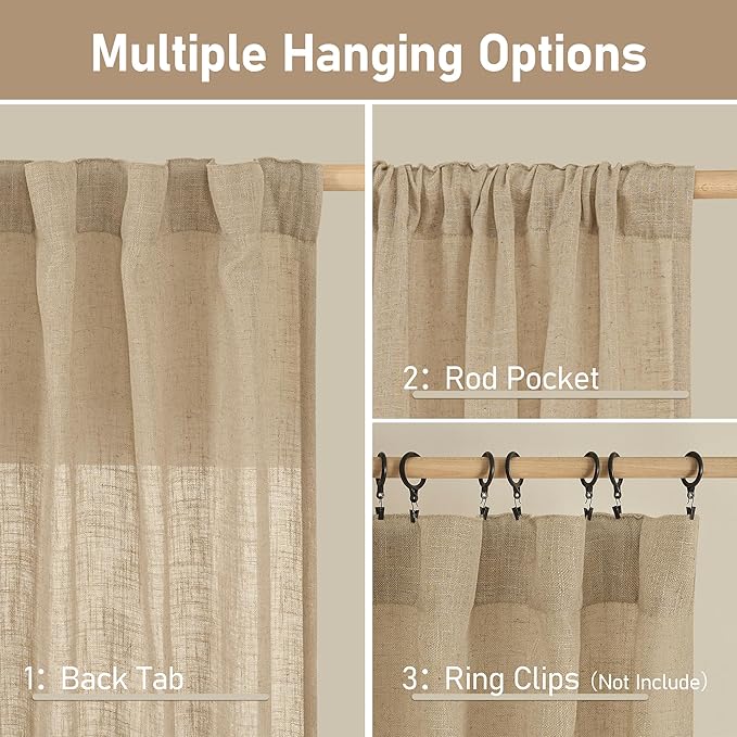 LAMIT 40 inch Small Window Linen Curtains 2 Panels, Semi Sheer Light Filtering - Image 3
