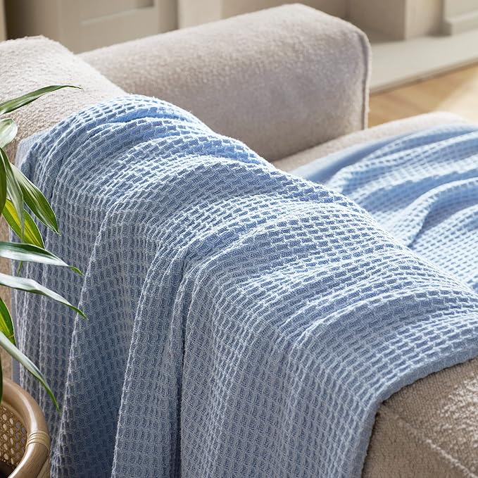 Bedsure Gentlesoft 100% Cotton Blue Blanket Queen Size - Image 4