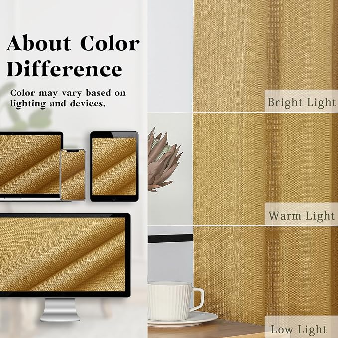 Gwine Gold Valance for Windows, Light Filtering Faux Linen Textured Kitchen - Image 6