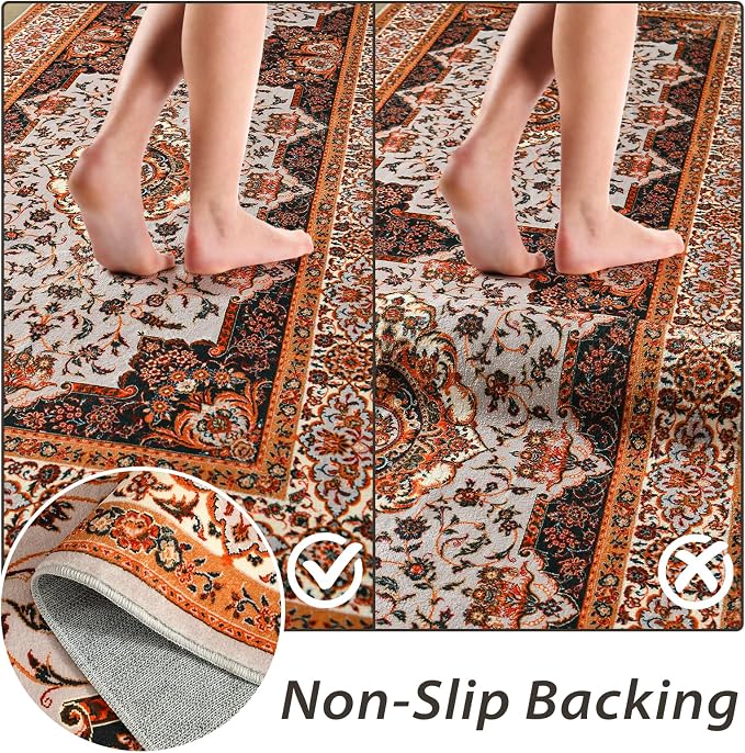 Runner Rug for Bedroom, 2x6Ft Machine Washable Area Rugs, Vintage Non-Slip Low - Image 4