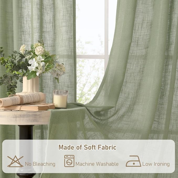LAMIT Sage Green Linen Curtains 78 Inches - Image 8