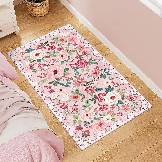 DUKINO 2x4 Rug for Entryway, Washable Kitchen Floral Runner Rug - Image 2