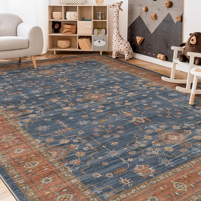 7x9 Area Rug for Living Room- Machine Washable Soft Oriental Vintage Large - Image 6