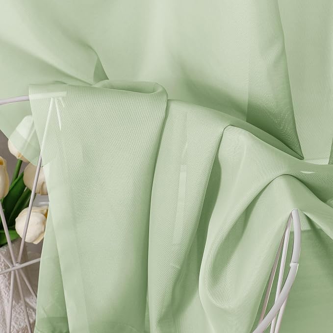 Aiyufeng Light Green Sheer Curtains 54 Inch Length 2 Panels Set - Image 7