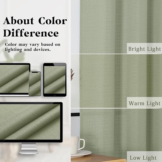 Gwine Light Green Valance for Windows, Light Filtering Faux Linen Textured - Image 6
