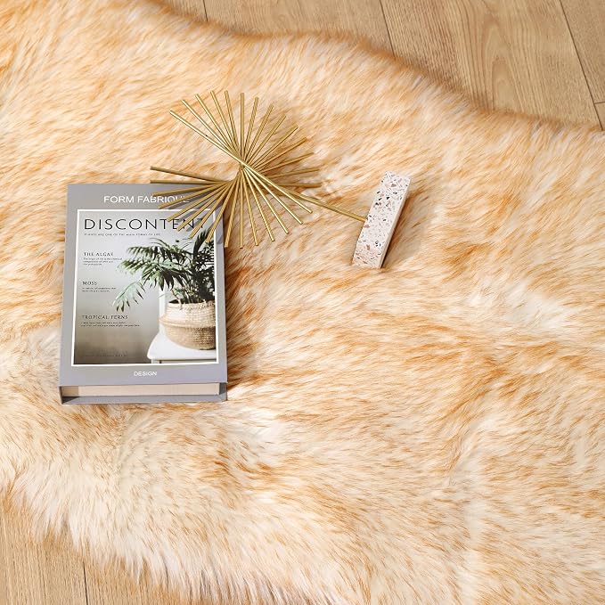 Faux Fur Rug Runner 2x6 ft White Yellow - Image 4