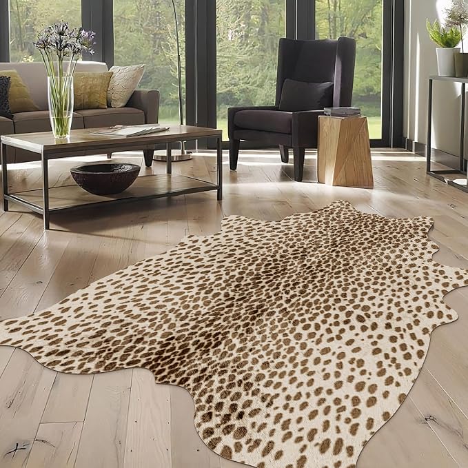 Leopard Print Rug, Animal Print 4.6x5.2 Feet Cowhide Rug - Image 3