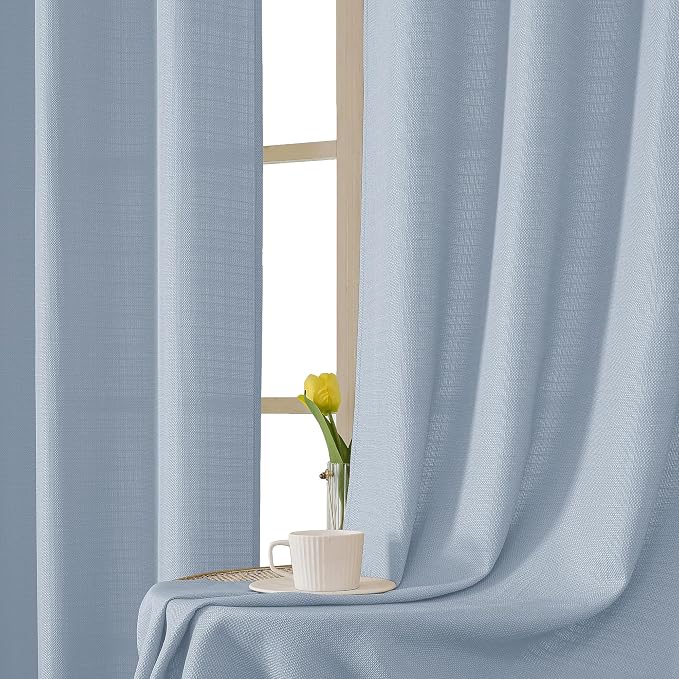 Chyhomenyc Aqua Curtains 78 Inch Length 2 Panels Set, Faux Linen Textured Light - Image 6