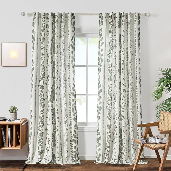 MEETSKY Sage Green Curtains 108 Inches Long 2 Panels Boho Curtains - Image 2