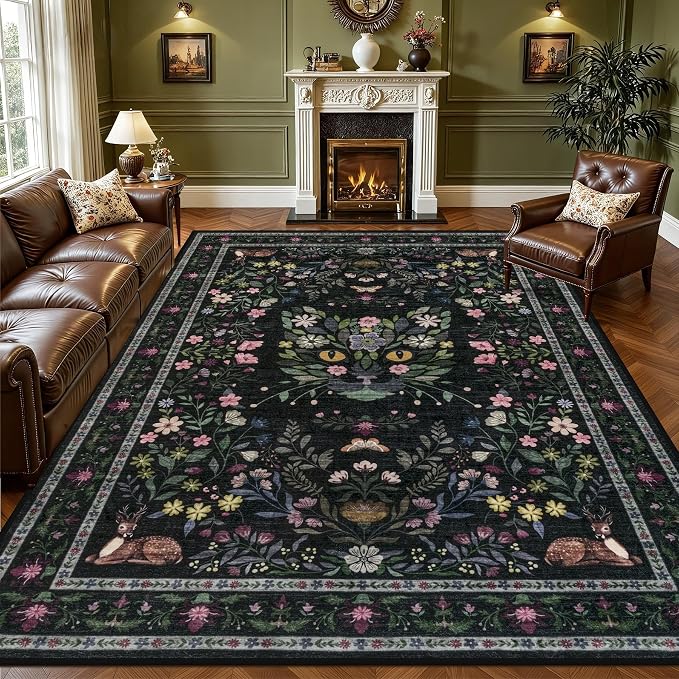 9x12 Area Rugs Living Room Rug: Vintage Washable Rug Floral Soft Carpet Indoor by EXPEDIX