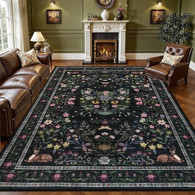 8x10 Area Rugs Living Room Rug: Vintage Washable Rug Floral Soft Carpet Indoor by EXPEDIX