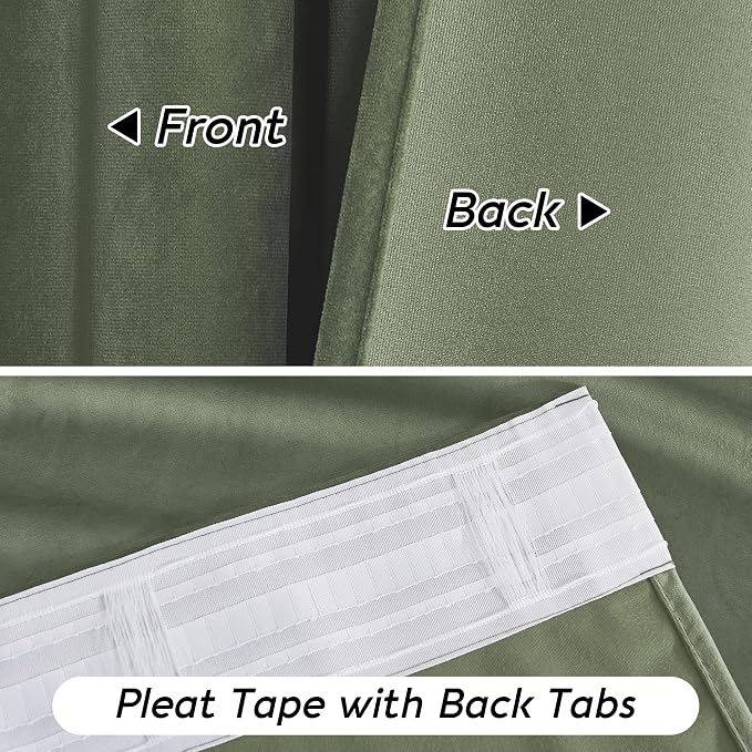 RYB HOME Sage Green Velvet Curtains 72 inches Length - Image 4