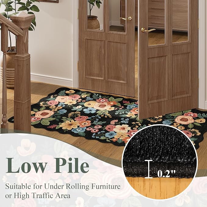 DUKINO 2x4 Washable Runner Rugs, Non Slip Floral Print Entryway Rug - Image 8