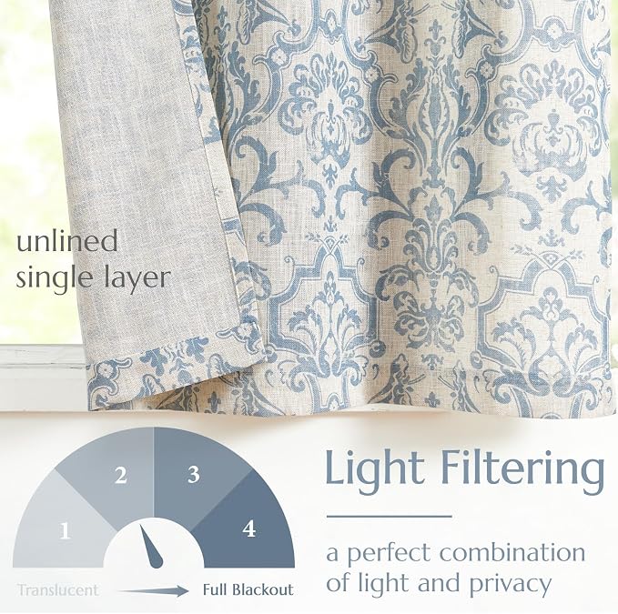 jinchan Linen Tie Up Valance for Flax Floral Drapes Vintage Farmhouse Medallion - Image 7