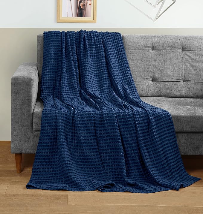 Utopia Bedding Navy 100% Cotton Waffle Blanket 300 GSM Soft Lightweight - Image 4