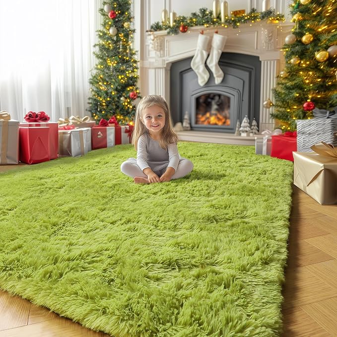 Grass Green Rugs for Bedroom, Fluffy Shag Area Rug 4x6 for Kids Room Living - Image 3