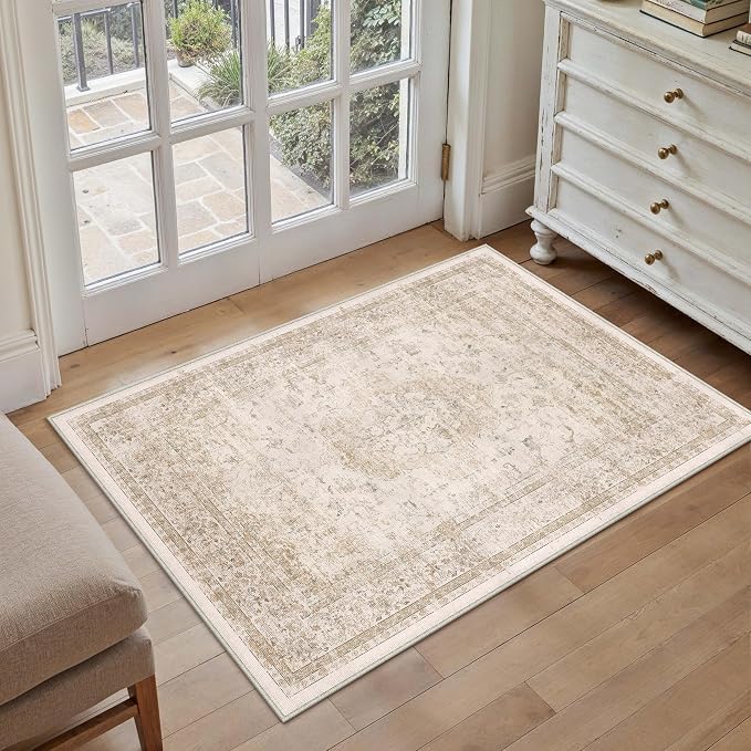 PureCozy Entryway Area Rug 2x3 Beige Vintage Distressed Indoor Carpet Oriental - Image 5
