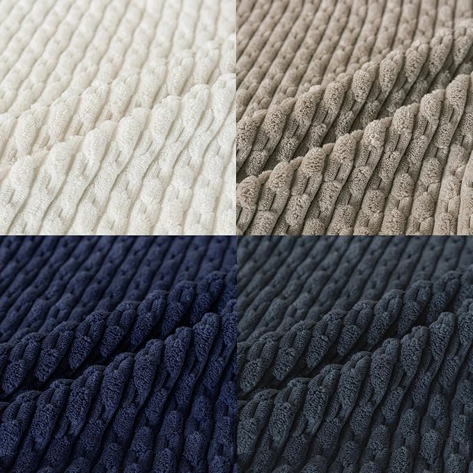 Set of 4 Navy White Taupe Decorative Throw Pillow Covers 20x20 Inch Corduroy - Image 3