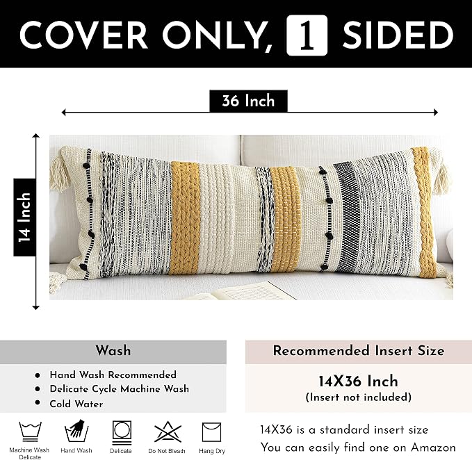 BlissBlush Decorative Lumbar Throw Pillow Cover 14x36 Boho Long Cushion - Image 2