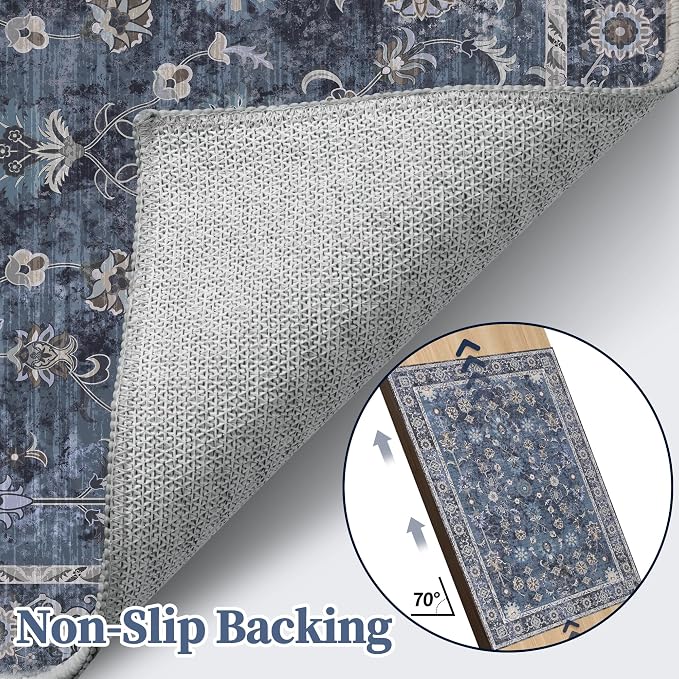 Tangsoo Washable Runner Rug for Hallway Non Slip, 2x5 Blue Floral Vintage - Image 5