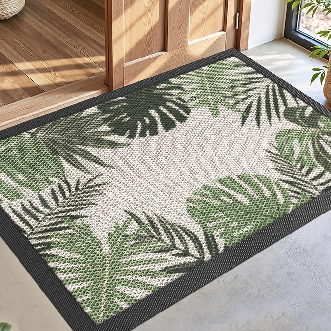 DEXI Front Door Mat Outside Entrance, Summer Tropical Leaves Plant Welcome by DEXI