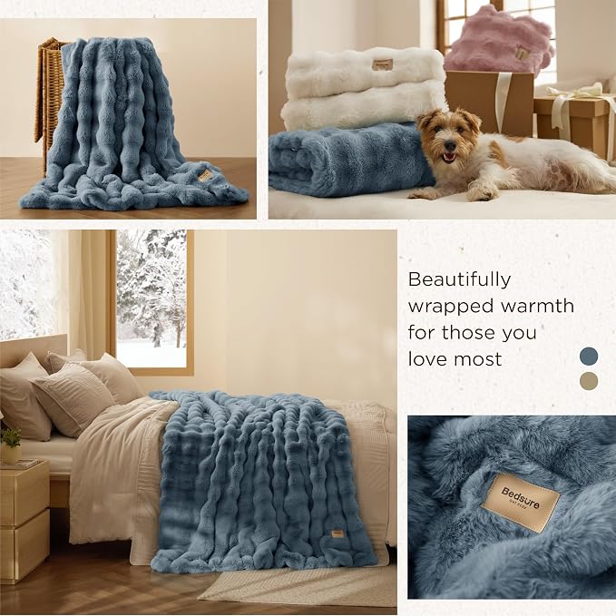Bedsure GentleSoft Fluffy Fuzzy Greyish Blue Throw Blanket, Soft Cozy Fleece - Image 5