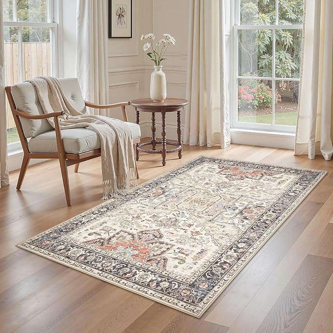 3x5 Washable Entryway Rug: Non-Slip Soft Vintage Floral Indoor Area Rug by homewill