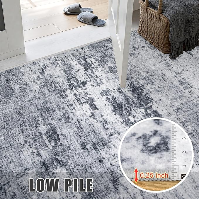 2.6'x8' Runner Rug Washable Rug;Modern Abstract Soft Thin Runner Rug Grey - Image 8