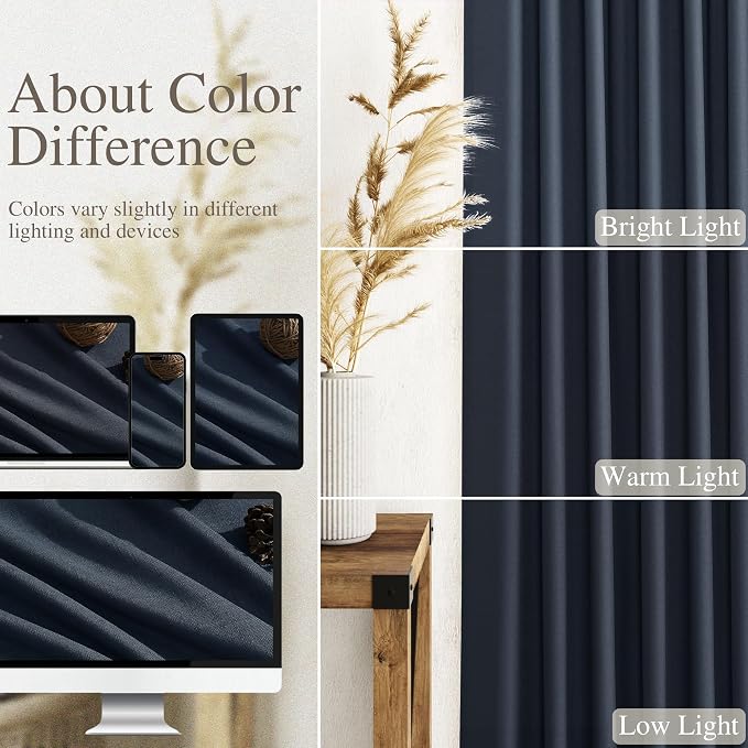 Nanspring Vintage Blue Linen Curtains 102 Inches Long Rod Pocket Back Tab - Image 3