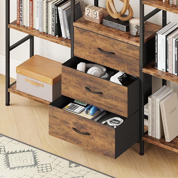 AFLUI Triple Bookshelf with 3 Fabric Drawers, 4-Tier Book Shelf and 10 Display - Image 4