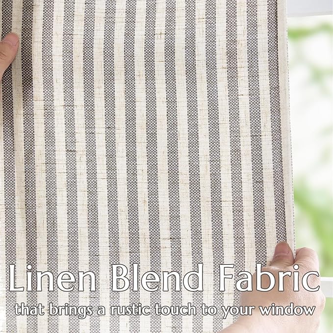 jinchan Linen Curtains Charcoal Grey on Beige Striped Curtains - Image 3