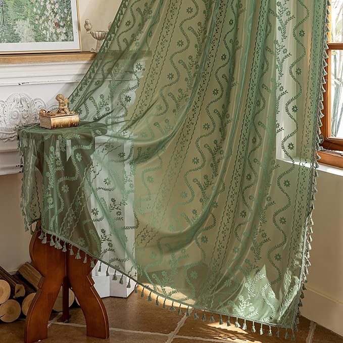 WAZZIO Boho Lace Curtains 2 Panels 72 Inches -Vintage Victorian Sheer Panel - Image 6