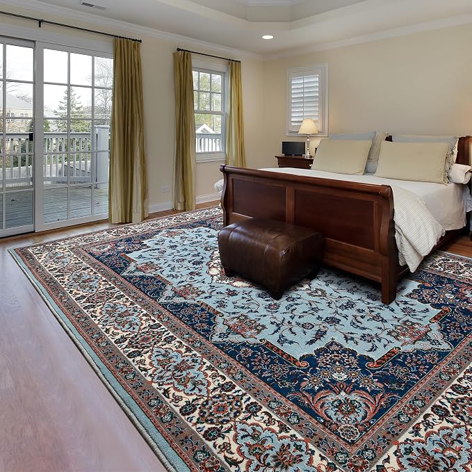 Area Rug for Living Room, 8x10Ft Machine Washable Large Blue Rugs for Dining - Image 4