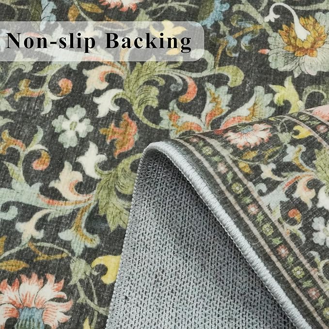 3x6 Washable Hallway Area Rugs: Vintage Floral Entryway Kitchen Runner Rug - Image 3