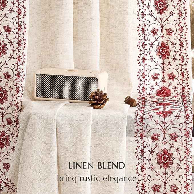 jinchan Boho Curtains for Bedroom Red Vintage Floral Farmhouse Curtains 63 Inch - Image 9