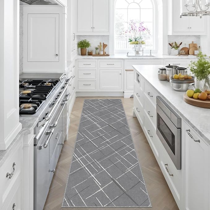 Gray Runner Rug Ultra Non-Slip 2x8 Washable Entryway Rug Modern Tear and Stain - Image 7