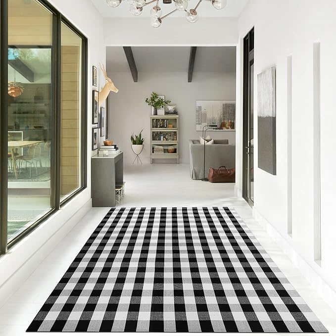 IOHOUZE Buffalo Plaid Checkered Rug 8x10 Ft Front Door Mats, Washable Area Rugs - Image 9