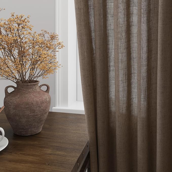 Nanspring Light Brown Semi Sheer Linen Curtains 72 Inch Length - Image 2
