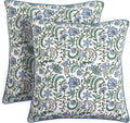 Ridhi Block Print Columbia Blue Pillow Cover 18" x 18" Decorative Couch Pillows by Ridhi