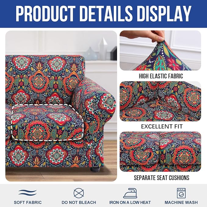 hyha Couch Covers, Chair/Sofa Covers, Floral Pattern, 2 Pieces, Armchair - Image 4