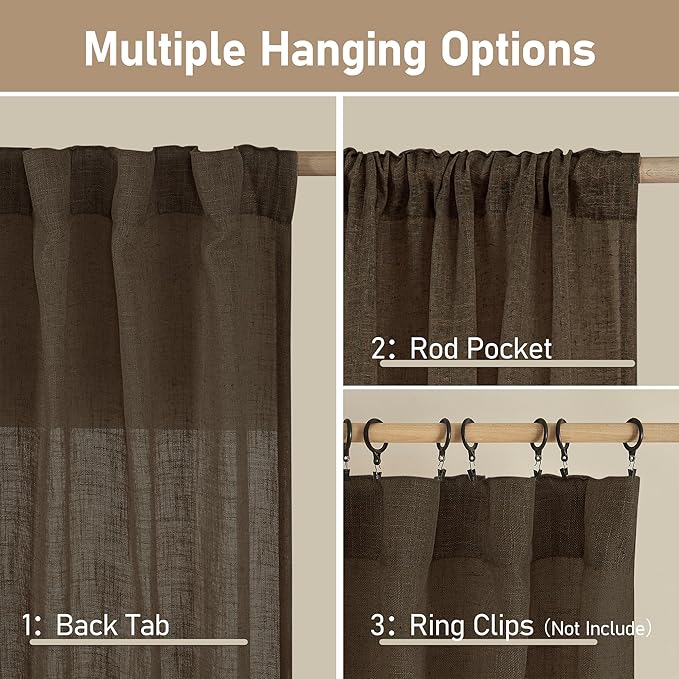 LAMIT Linen Curtains 68 Inch Length 2 Panels, Light Filtering Panels Back Tab - Image 3