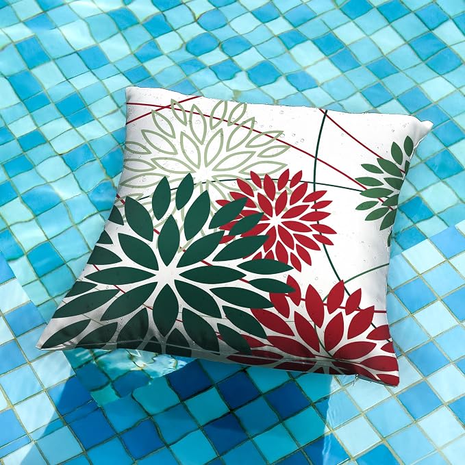 DFXSZ Green and Red Floral Pillow Covers 18x18 Set of 2 Outdoor Waterproof - Image 4