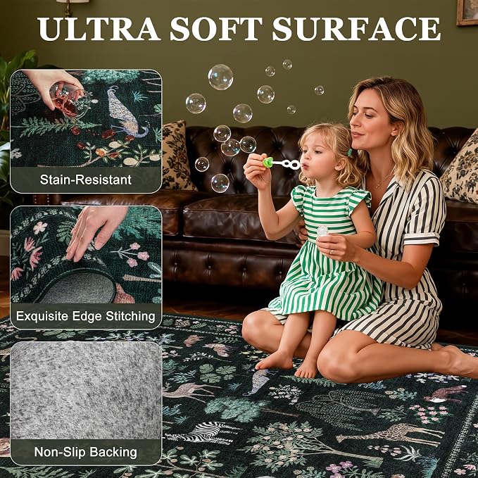 9x12 Area Rugs Living Room Rug: Vintage Washable Rug Floral Soft Carpet Indoor - Image 4