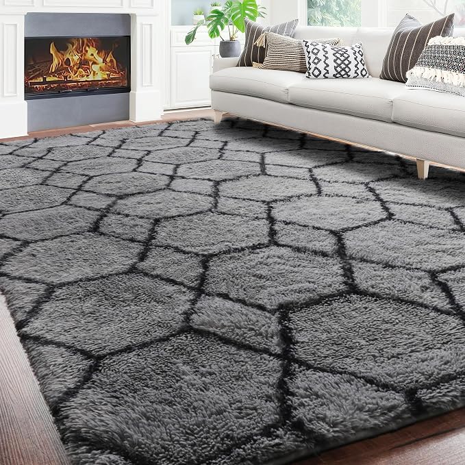 ONASAR 6x9 Area Rugs for Living Room Bedroom, Large Fluffy Grey and Black Throw - Image 5